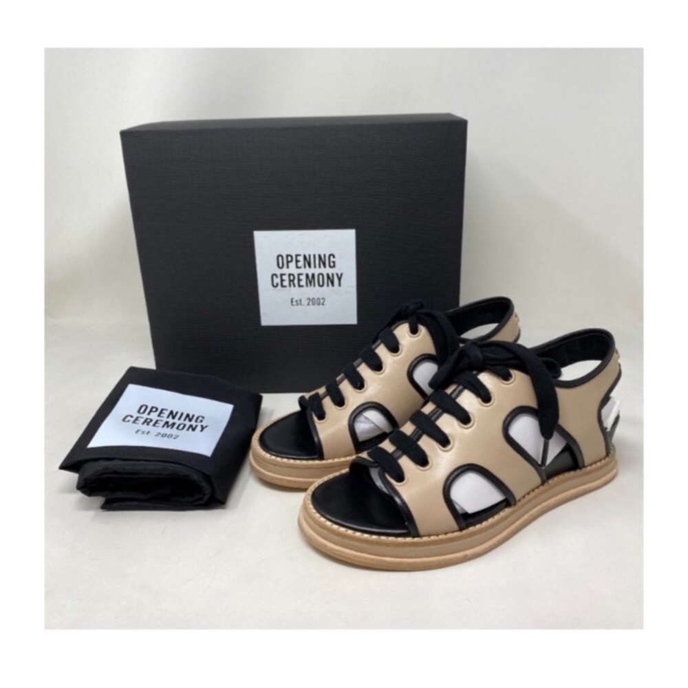 OPENING CEREMONY Lace-Up Leather Wedge Sandals